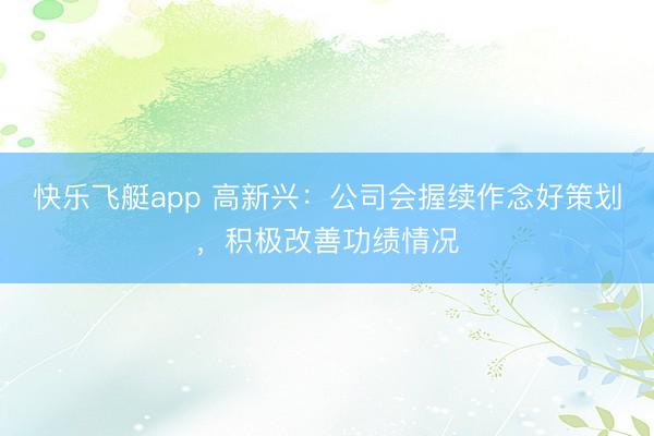 快乐飞艇app 高新兴：公司会握续作念好策划，积极改善功绩情况